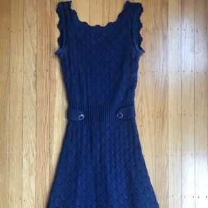 Crocheted, a-line, lined navy dress
